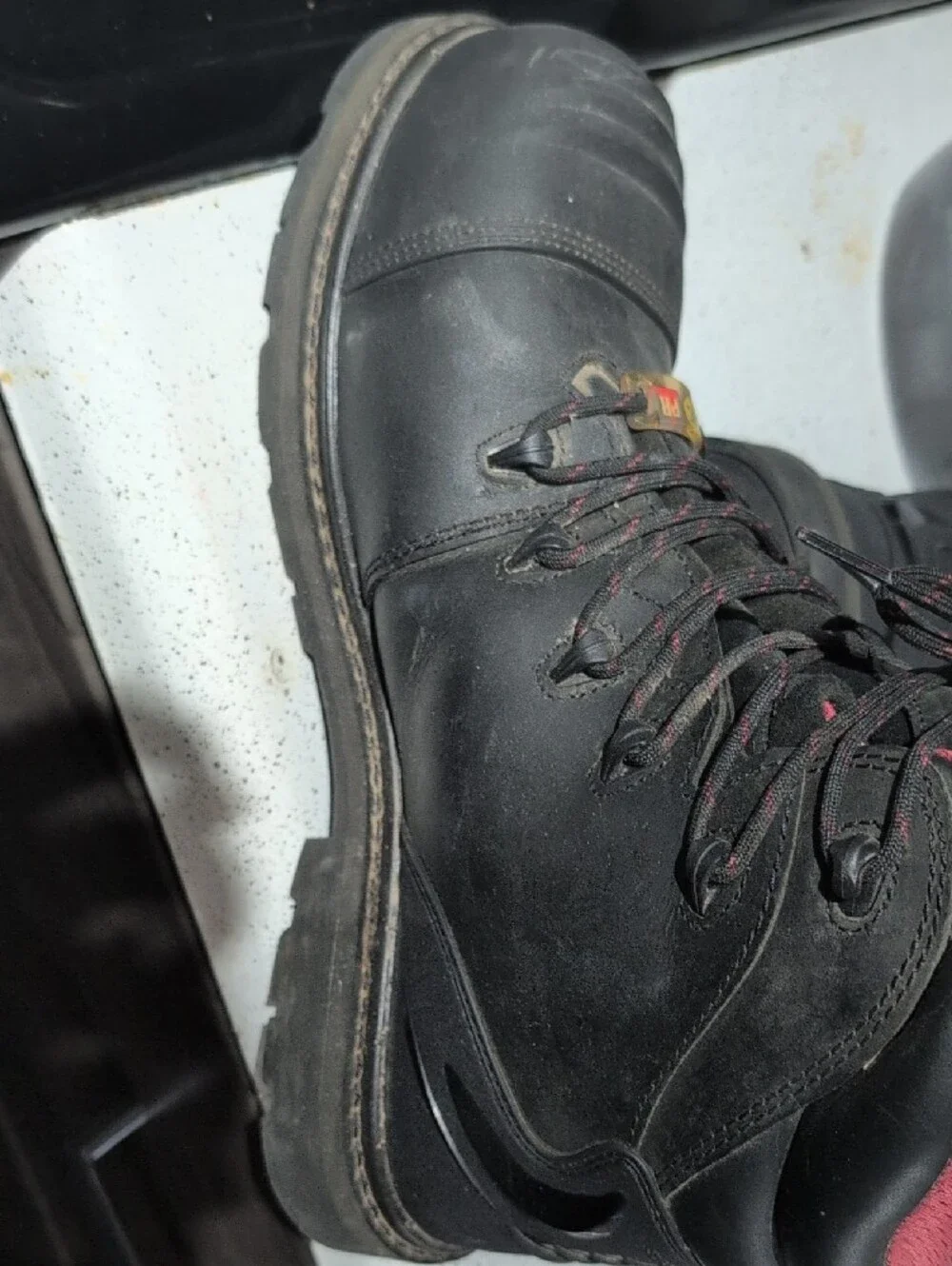 Used XXwide Avenger Black Steel Toe Work Boots with Red Trim